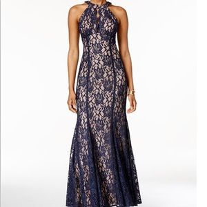 Lace Keyhole Halter Gown